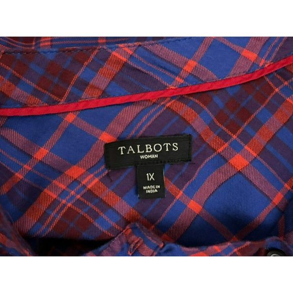 Talbot's Women's Red Blue Plaid Long Adjustable Sleeve Plus Size Blouse Size 1X - Picture 4 of 4